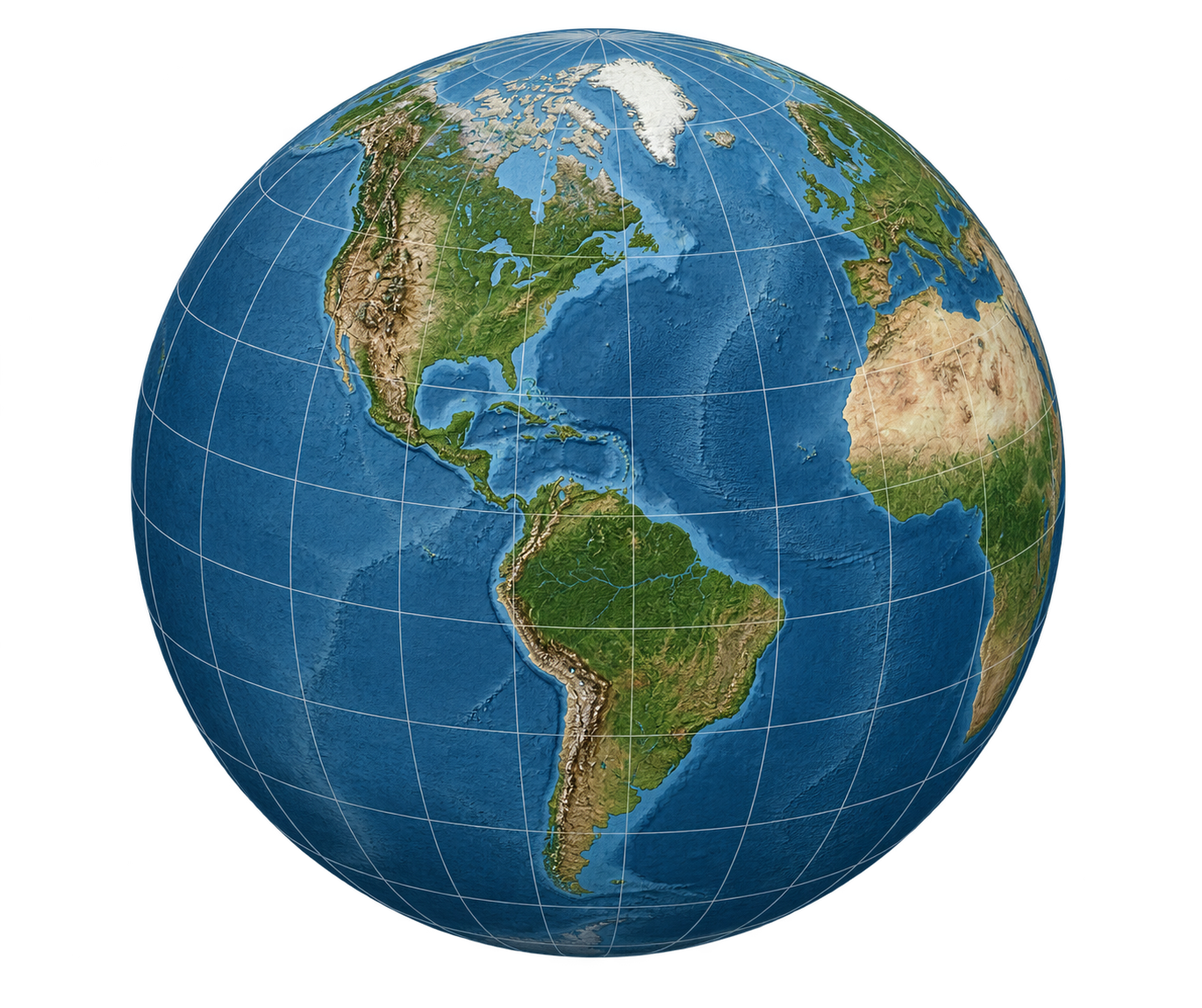 3D globe with latitude and longitude grid lines